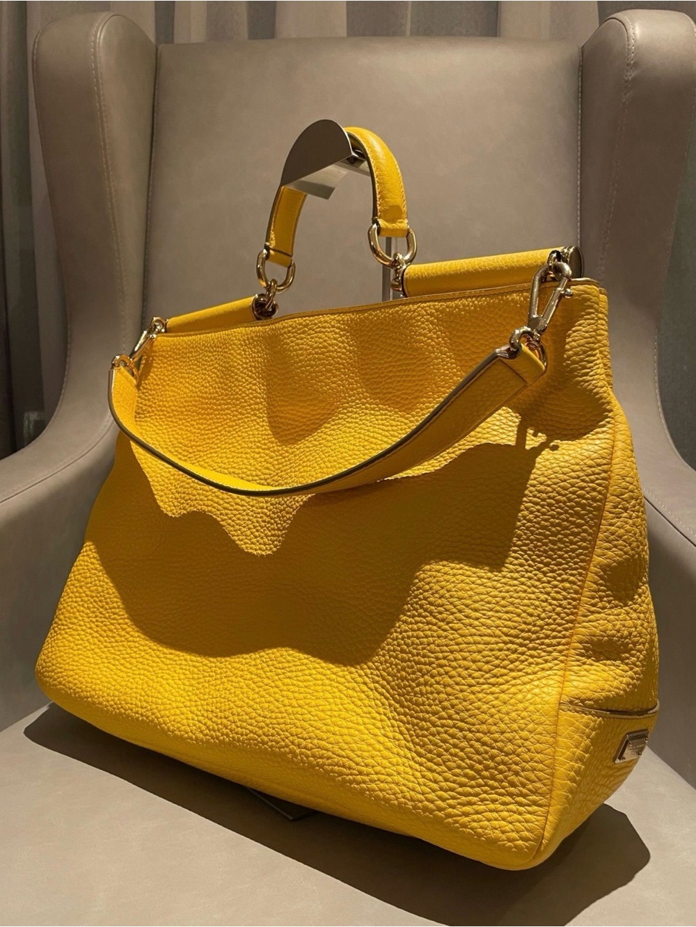 Dolce & Gabbana Yellow Sicily Pebbled Leather Satchel - Picture 3 of 5